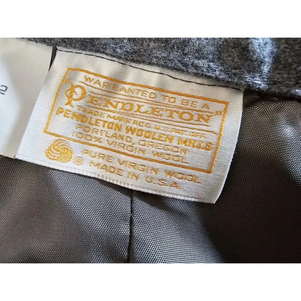 Vintage PENDLETON Size 14 Gray Herringbone Pleated Midi Wool Skirt USA Made